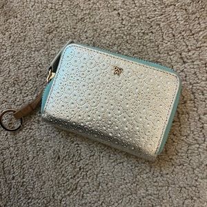 Kelly Wynne silver floral metallic mini wallet with key ring